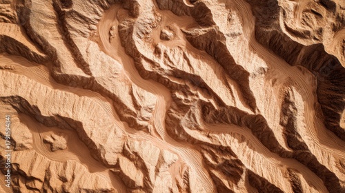 Aerial View of Winding Trails Through a Sandy Canyon Landscape