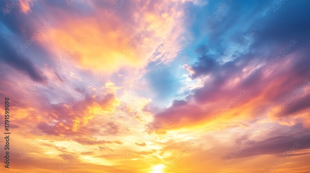 Fototapeta premium Colorful Sunrise Sky Scape, Sky Full of Dramatic Clouds, Scenic Sunset Background