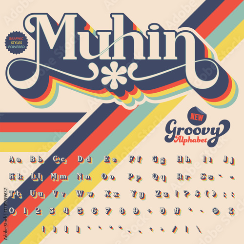 Serif Groovy Retro Vintage Bold Font alphabet vector file