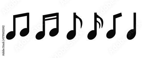 Vector illustration set of music note icons, melody, song, tone. Musical key symbol.