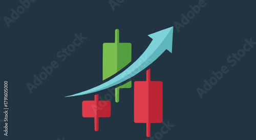 Candlestick Chart with Upward Trend Arrow Indicating Growth.
