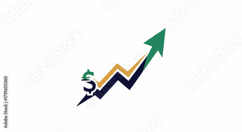 Financial Growth Arrow Graph with Dollar Symbol Icon.