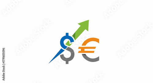 Dollar and Euro Symbols with Upward Arrow Signifying Financial Growth.