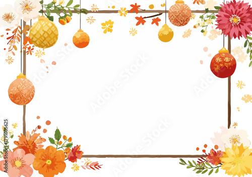 Vektor-Rahmen mit Blumen und herbstlichen Ornamenten für Dekoration und Design