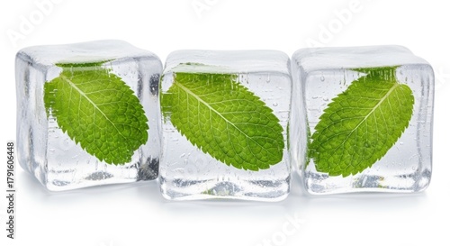 Mint Leaves Frozen in Ice Cubes, Leaf, Herb, Freshness