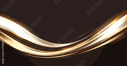 Abstrakte goldene Welle auf dunklem Hintergrund, elegantes Design mit Glanz und Lichteffekten