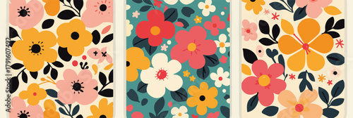 Bunte Vektor-Blumenmuster auf hellem Hintergrund, ideal für Designs und Dekorationen.