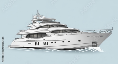 Fototapeta Naklejka Na Ścianę i Meble -  Luxurious white yacht cruising gracefully on calm waters showcasing wealth and adventure