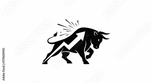 Bull with Upward Arrow Symbolizing Market Growth and Financial Success.