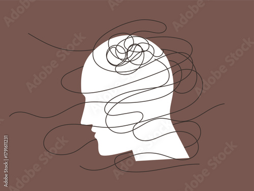 Mental health mind full of throughts, emotions, chaos, problems to solve