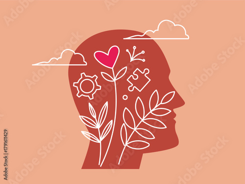 Mental health, flower growing in human head