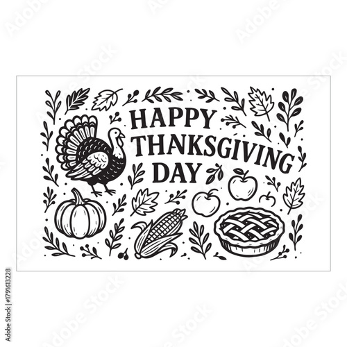 Happy Thanks Giving Days Banner Design Black And White