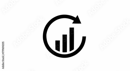 Circular Arrow Around Bar Chart Icon Representing Growth and Progress.