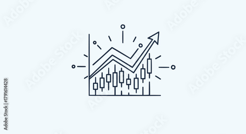 Financial growth chart with upward arrow representing business success and market analysis.