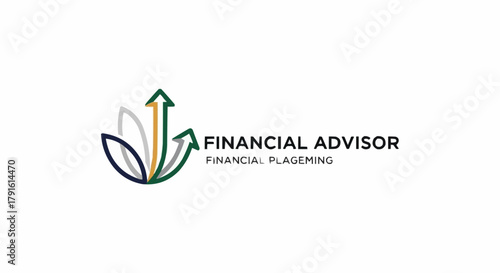 Financial advisor logo concept with growth arrows and leaf elements.