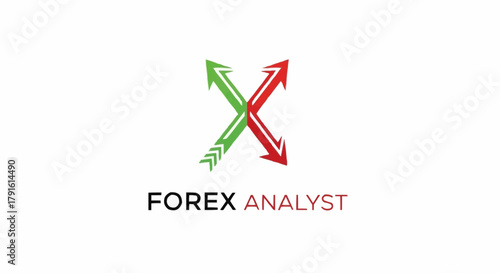Forex Analyst Logo Featuring Green and Red Arrows Forming an X Shape.