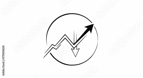 Financial growth and decline represented by a circular graph with arrows.