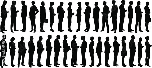 Business silhouettes, corporate team, professional people, office workers, business attire, teamwork concept, standing poses