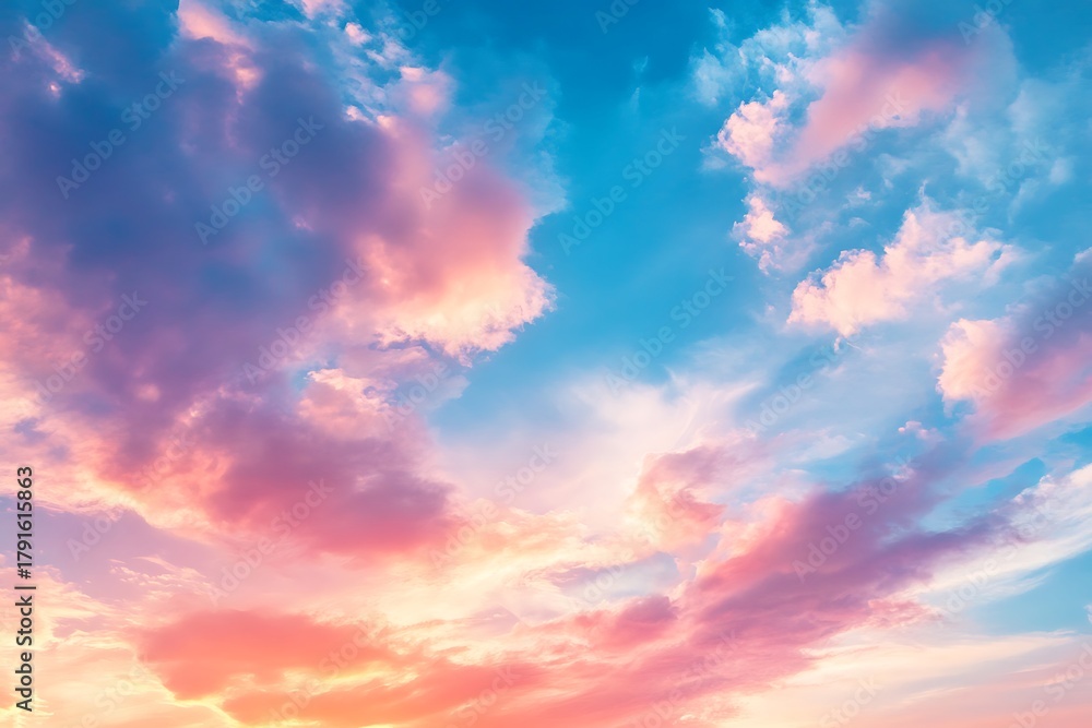 Obraz premium Vivid Sky with Pink and Orange Clouds During Sunset or Sunrise for Backgrounds