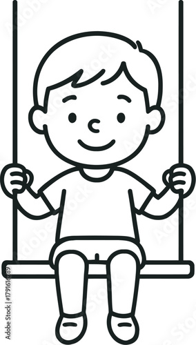 Happy cartoon boy swinging on a simple swing set