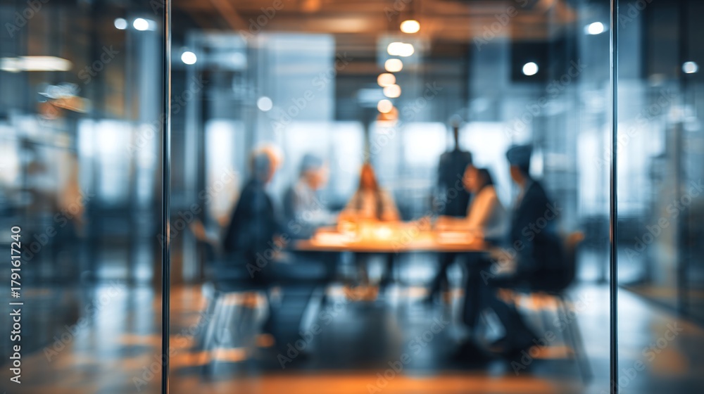 © wu - An office meeting room with businesspeople in blurred style background.AI generated image. High quality