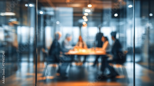 An office meeting room with businesspeople in blurred style background.AI generated image. High quality