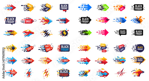Dynamic Motion Icons Set for Black Friday Vector Design