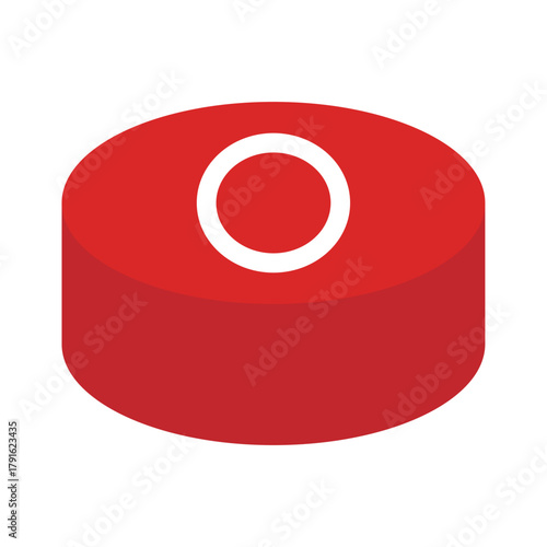 シンプルな赤い丸ボタンのベクターイラスト。円柱状のゲームのスイッチの背景透過素材