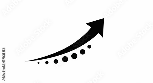 Black upward arrow with dotted line indicating growth and progress.