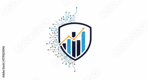 Shield with Upward Graph and Circuitry Representing Secure Business Growth.