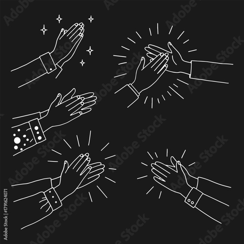 Clapping Hands Doodle Set Black and White Line Art Vector Drawing