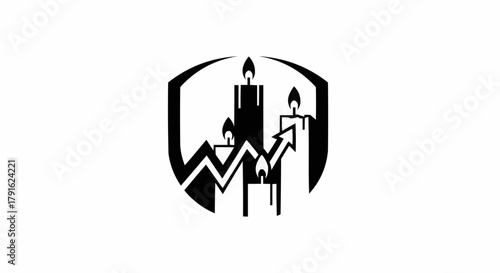 Candle Chart with Growing Arrow and Shield Symbol.