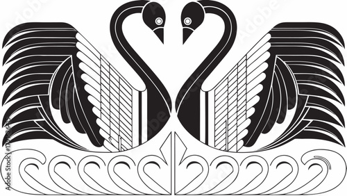 Elegant swans forming a heart shape, perfect for love themed designs and wedding invitations, creating a romantic and sophisticated atmosphere with timeless grace