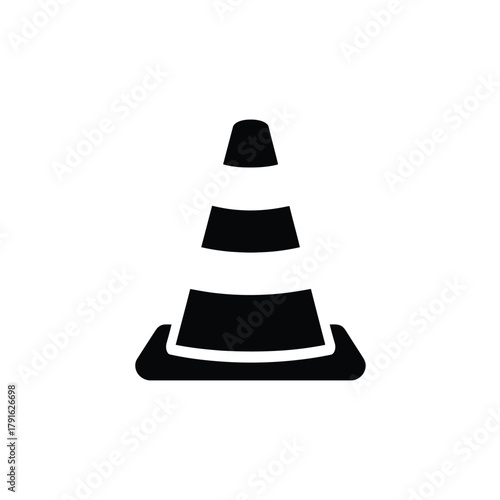 Black Safety Traffic Cone Icon with White Stripes on Transparent Background