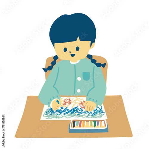 絵を描く園児女子