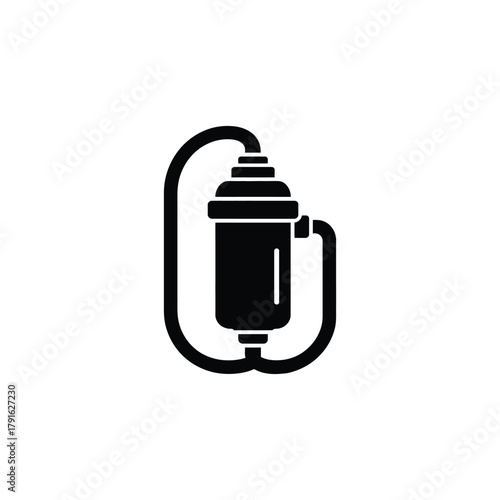 Black water filter system, transparent background, filtration process design icon