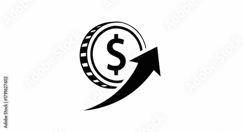 Dollar Coin With Upward Arrow Symbolizing Financial Growth.