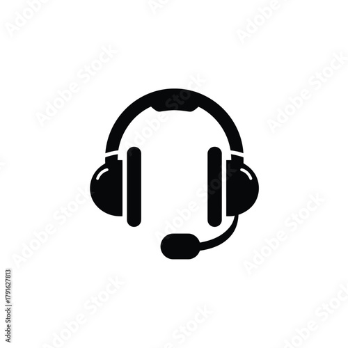 Headset Icon with Microphone on Transparent Background, Customer Service Symbol