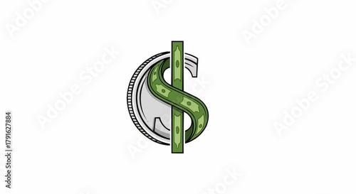 Creative Financial Symbol Combining a Cent Coin and Dollar Bill.