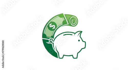 Piggy bank with dollar bill represents savings and financial security.