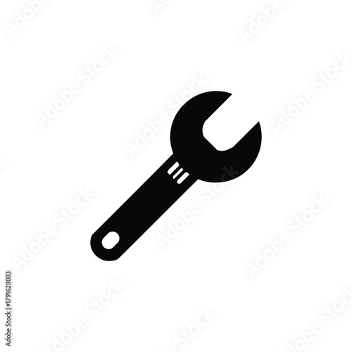 Isolated Black Wrench Icon, Repairing Tool, Adjustable Spanner on Transparent Background