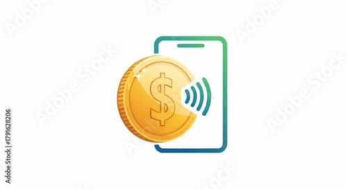 Digital payment concept with coin and smartphone for secure transactions.
