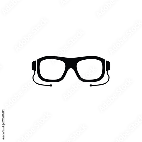Protective eyewear icon, black goggles with side shields on transparent background