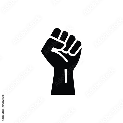 Raised clenched fist symbol design. Isolated black fist on transparent background