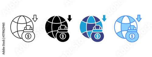 Recession icon set multiple style collection