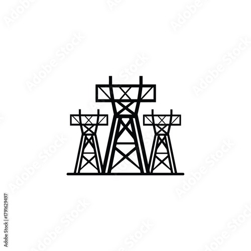 Transmission Towers Outline Black Isolated on White Background
