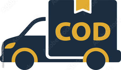 Cash on delivery truck icon representing COD payment methods for e-commerce, logistics, and shipping services. A simple flat vector symbol