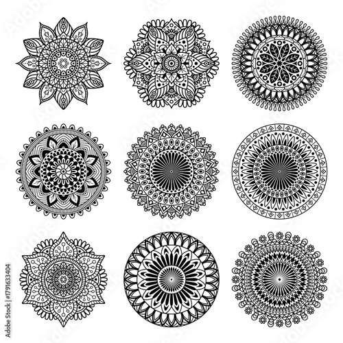 Set of mandala shape on white background, vector illustration