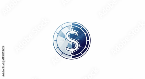 Shiny Metallic Coin with Dollar Sign Symbol.