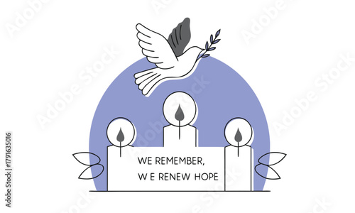 Memorial Day illustration with dove and candles remembering and renewing hope vector design for remembrance and commemoration